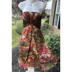 Morrell Maxie 100% SILK Dress Strapless Floral Fully Lined Size 2 EC + FREE 🎁